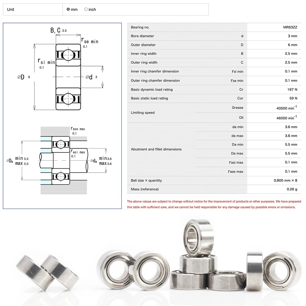 MR63zz Bearing 3x6x2.5 mm, ABEC 5 Quality, High-Speed MR63 ZZ